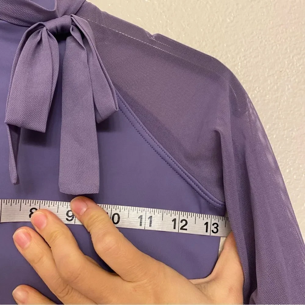 Weissman Balera Dance costume purple Long poet Sleeve Bow Tie Leotard MT11449 MC
